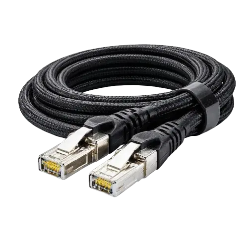 Premium Cat 8 Ethernet network patch cable with gold-plated shielded RJ45 connectors for high-speed data centers.